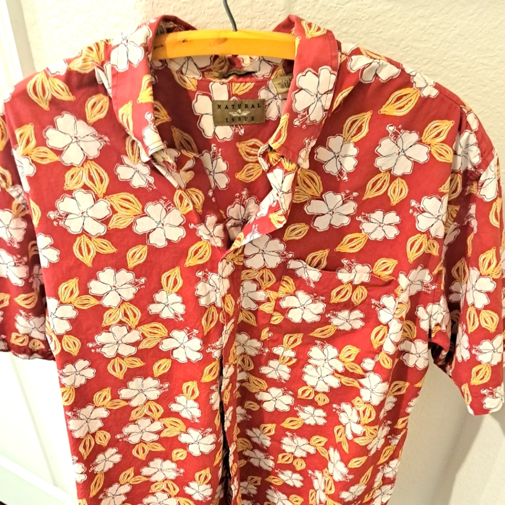 Red and White Casual Button Down Shirt with Floral Print,